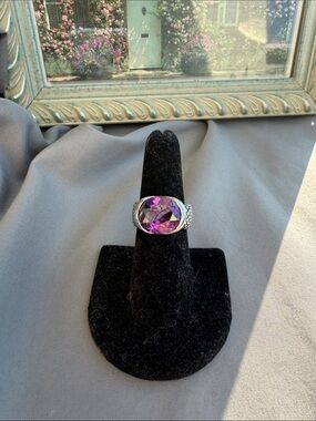 Lia Sophia Silver Ring with Faceted Purple Stone